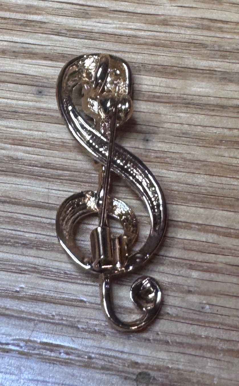 Fashion Pin New Music Note & Microphone Pin Brass Toned 1.5 X 5/8 Inch