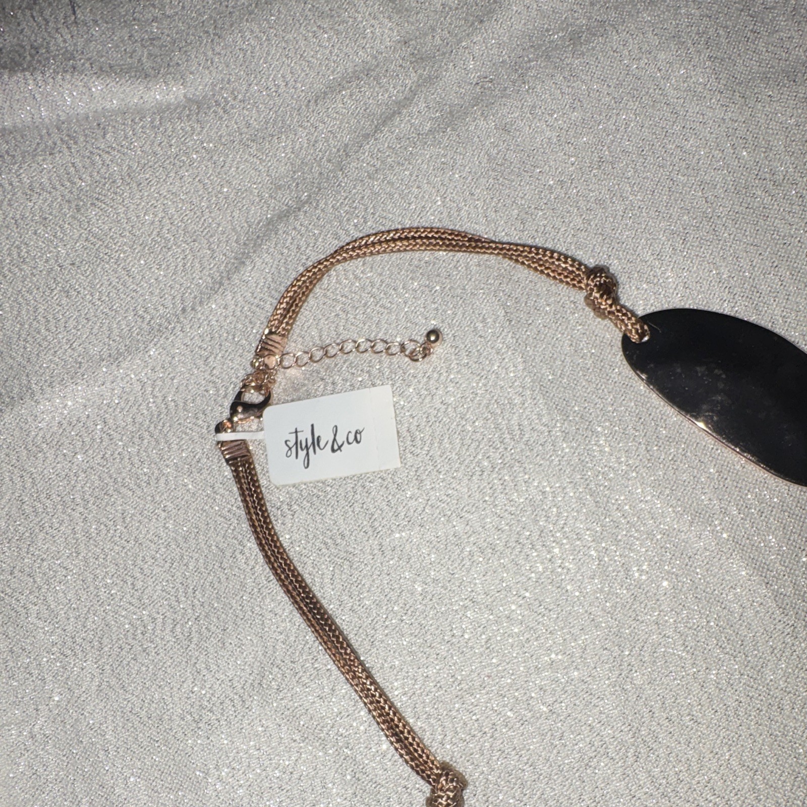 Style&Co Rose Gold Tone/Black Statement Bib Necklace Snake Chain Oval Pendant