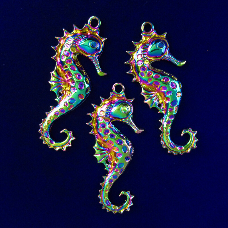 3Pcs 65x28x4mm Rainbow Plated Tibetan Silver Sea Horse Pendant Bead 1612PJ