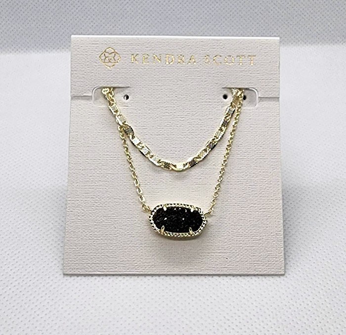 New Kendra Scott Elisa Gold Multi Strand Pendant Necklace In Black drusy