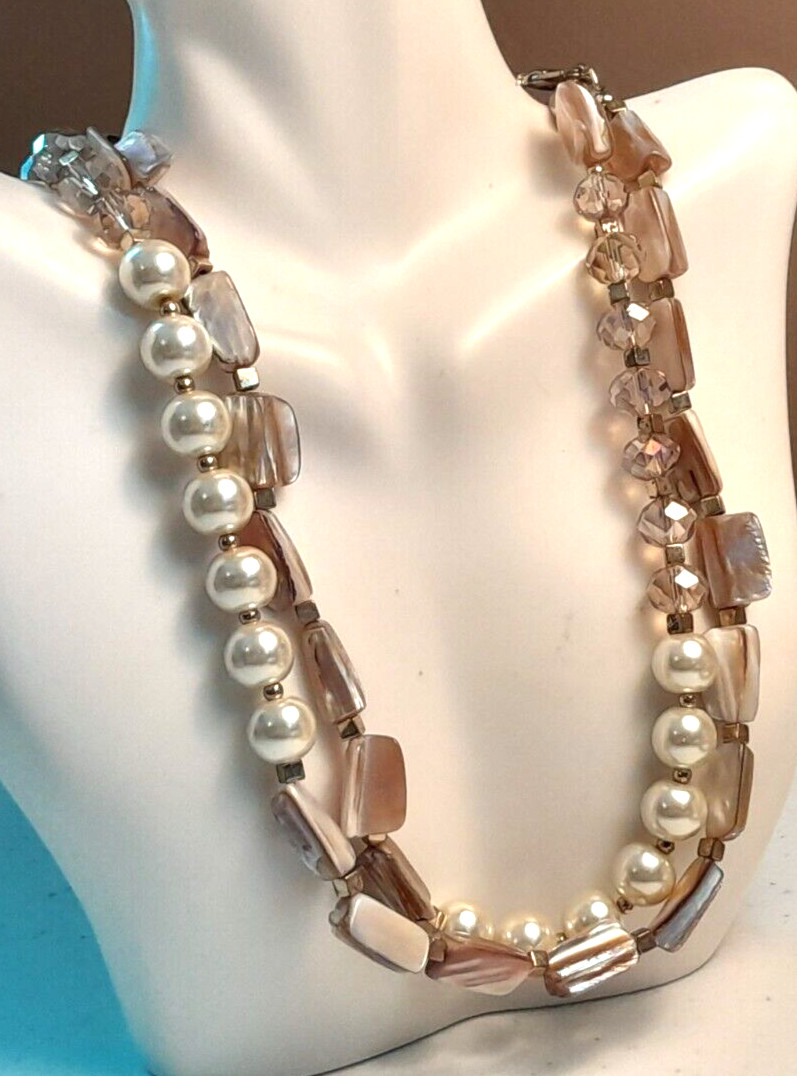 Charming Charlie 34″ Mixed Material Aurora Borealis MOP Simulated Pearl Necklace