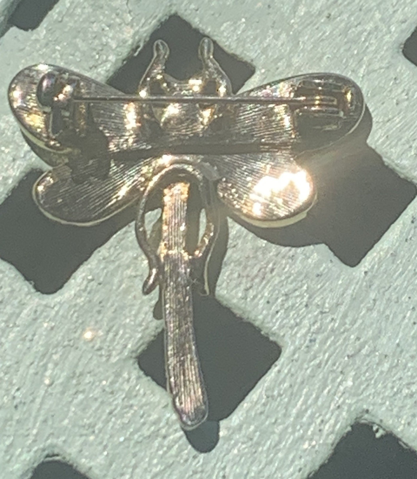 Vintage Gold Tone Dragonfly Brooch – Green & Blue Enamel, Crystal Accents