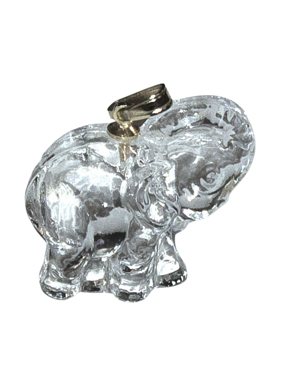 Unsigned Small Gold Tone Crystal Trunk Up Elephant Pendant 3/4″X3/4″X1/4″ READ