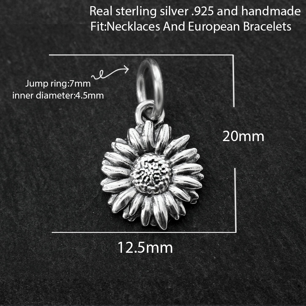 925 Sterling Silver Sunflower Pendant Charm For Necklace Bracelet Mother’s Day