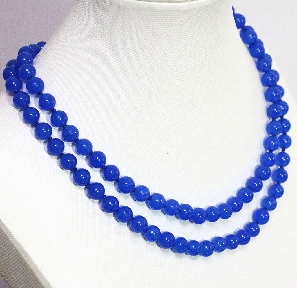 18″ – 48″ 6mm 8mm 10mm Blue Sapphire Gemstones Smooth Round Beads Knot Necklace