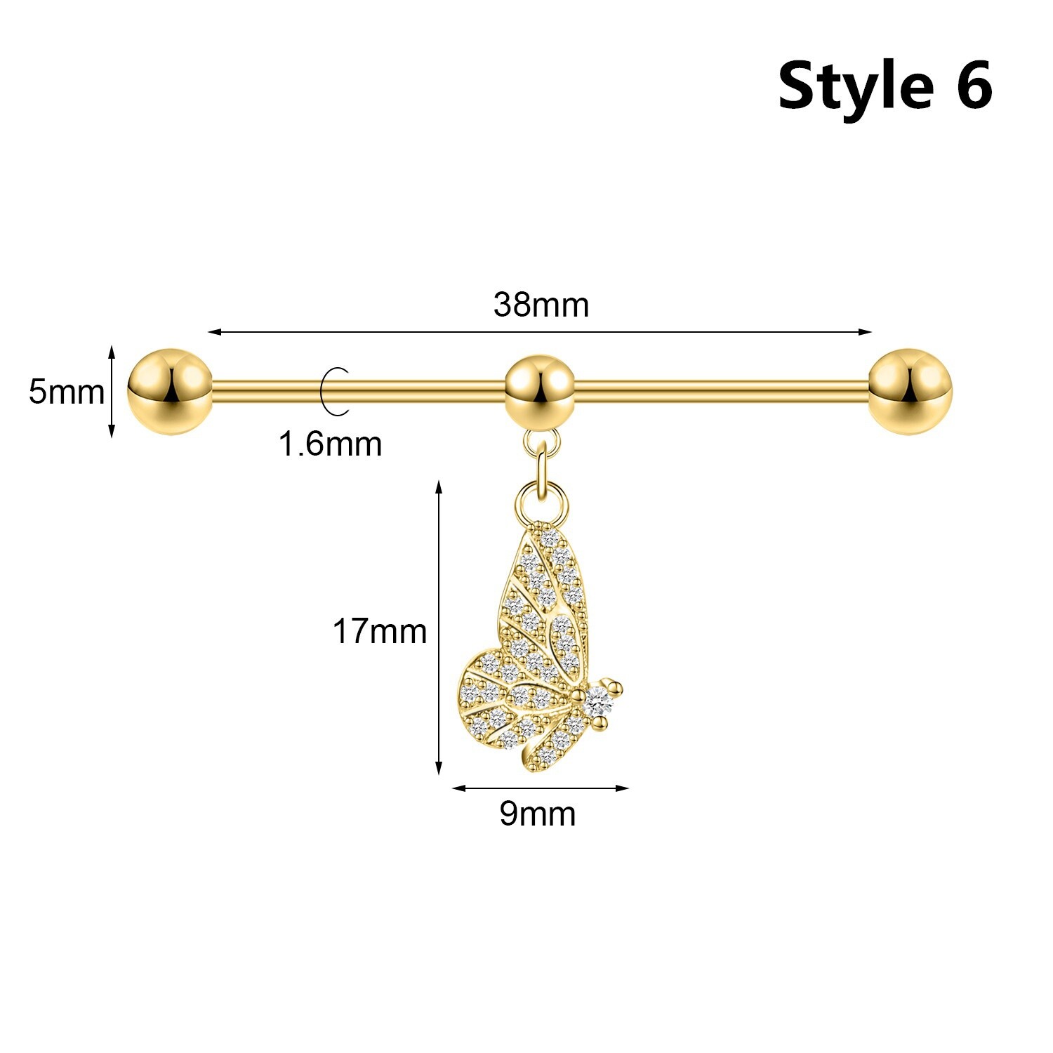 14G Stainless Steel Industrial Barbell Piercing Alloy Cartilage Earring Jewelry