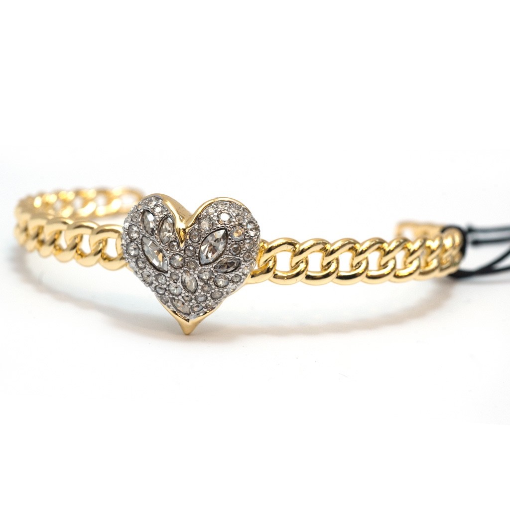 Alexis Bittar Solanales Crystal Heart Chain Cuff Bangle Bracelet 14K Plated