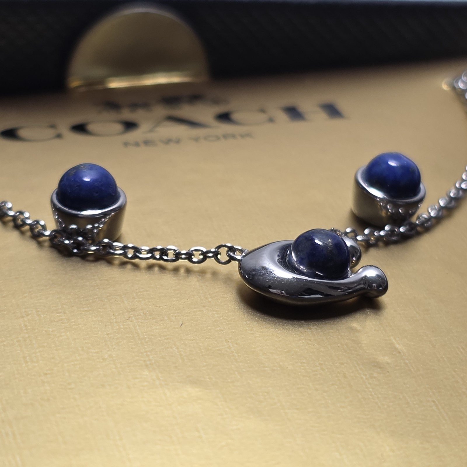 Coach Women’s Blue Semi Precious Stone Necklace Earrings Set Boxed NIB