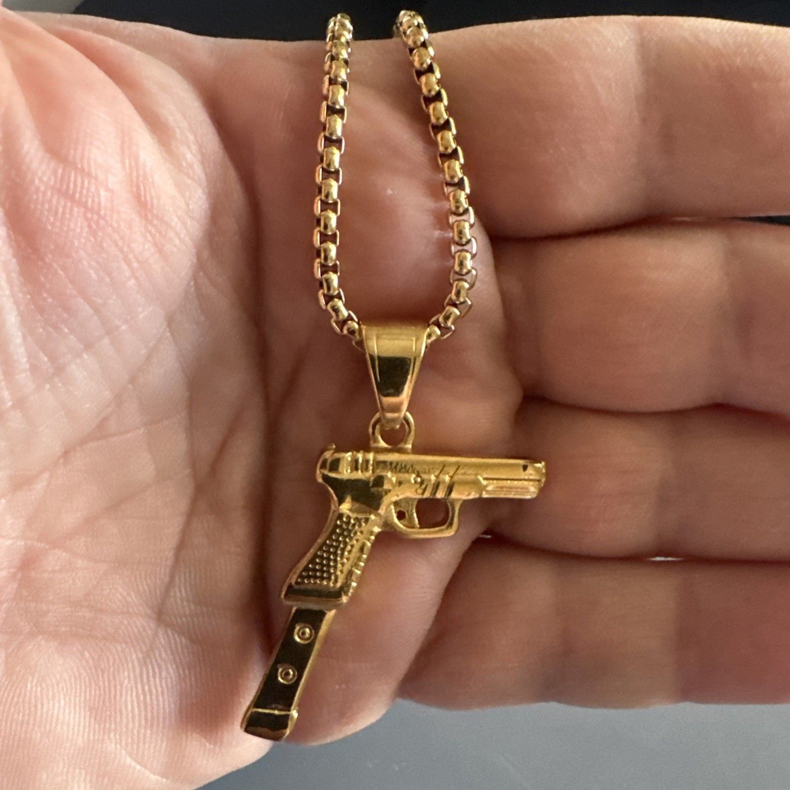 Stainless Steel Pendant Gun Glock Extended Clip Hip Hop Street Wear 24” Chain