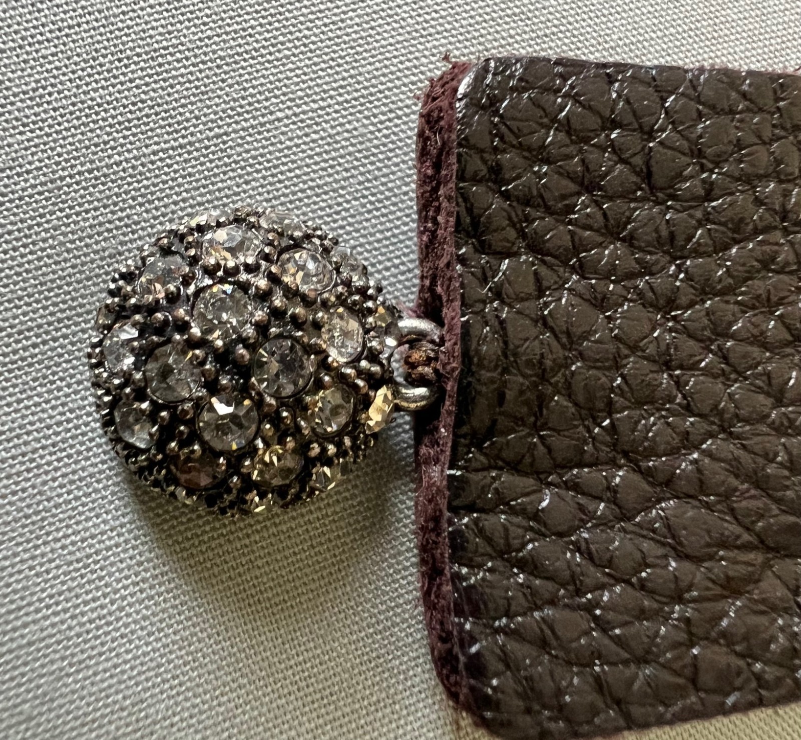 Lucky Brand Leather Rhinestone Floral Art Deco Magnetic Closure Bracelet
