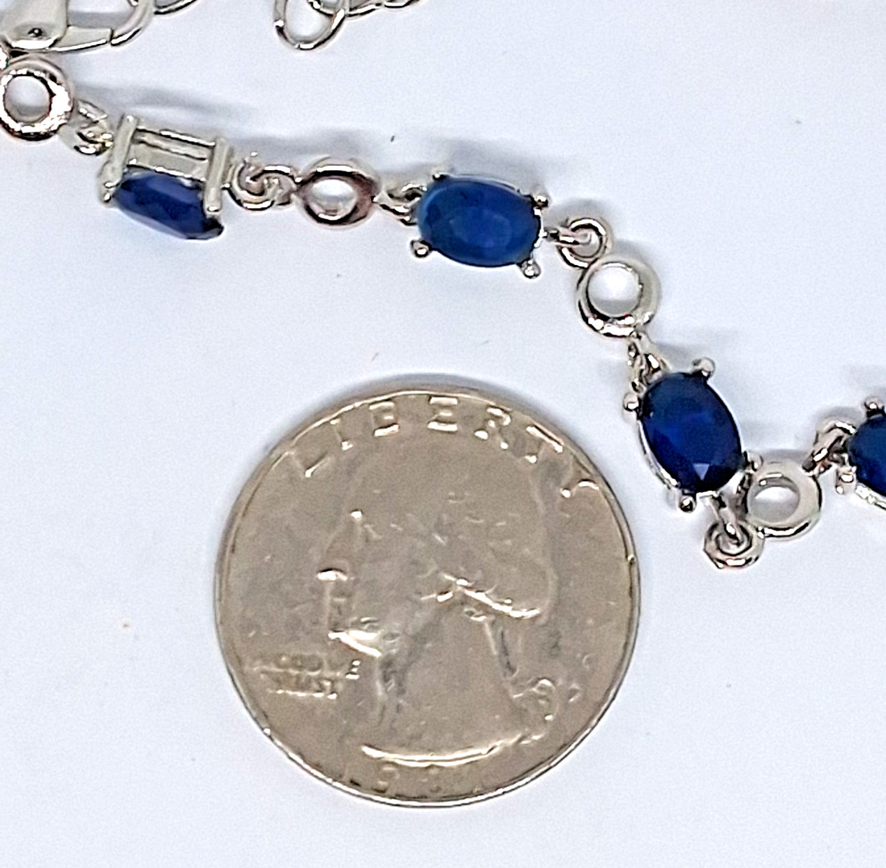 Vintage Silver Tone Blue Glass Rhinestone Tennis Bracelet Size- 7 Inch