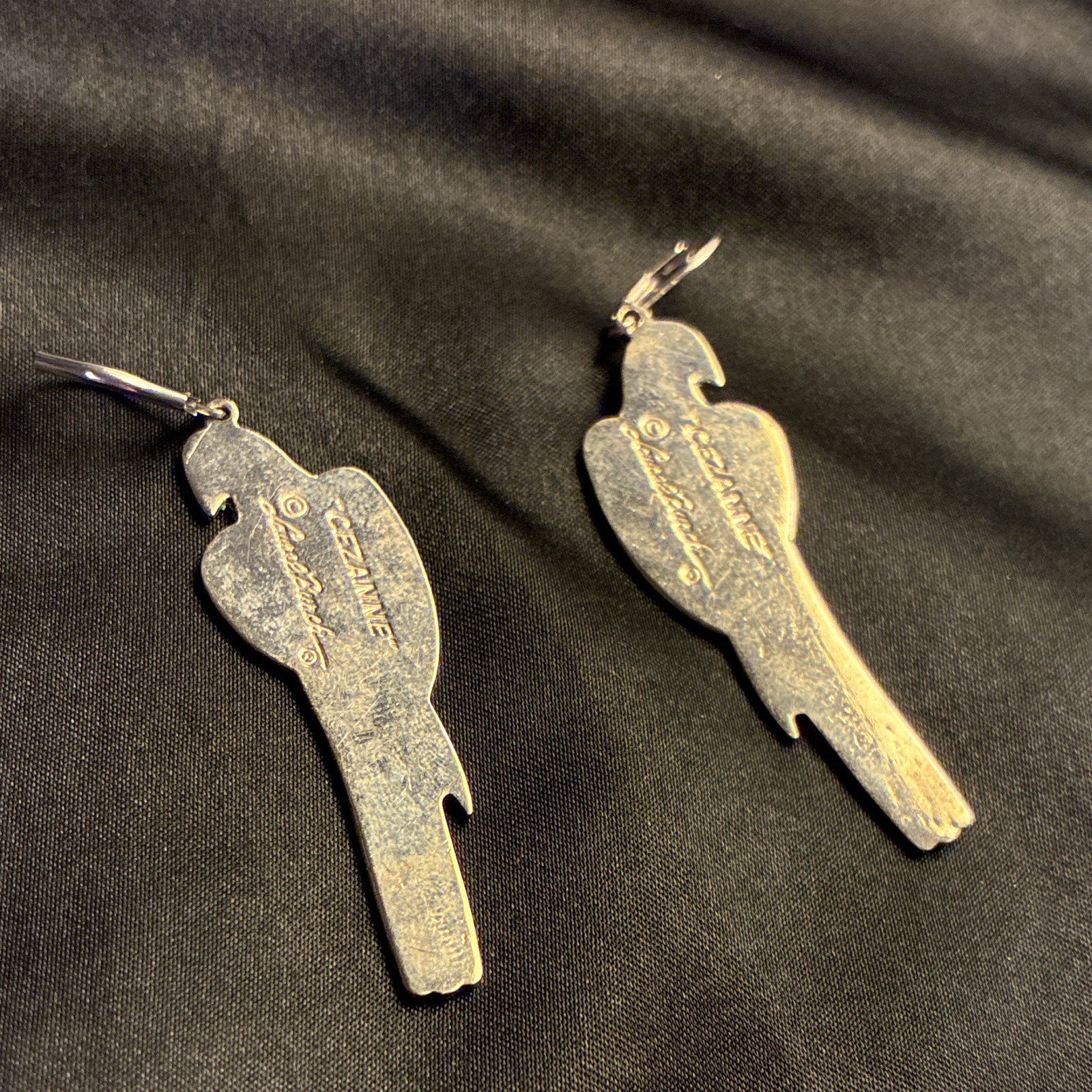 Laurel Burch Cezanne Purple Pink White Enamel Bird Dangle Earrings