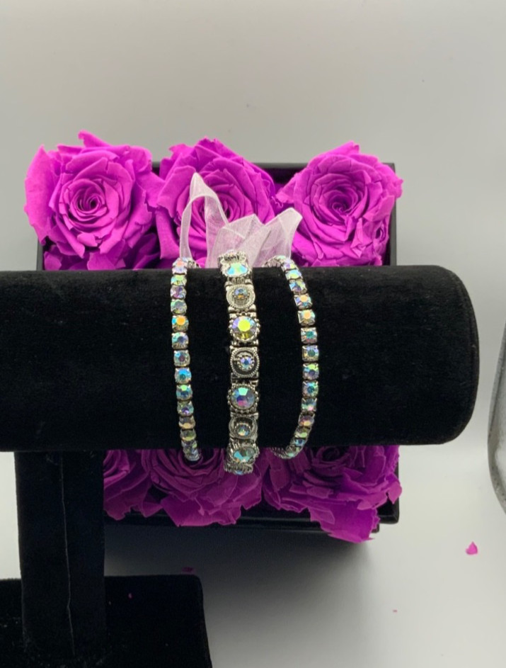 Silver Iridescent Crystal Stretch Stack Tennis Bracelet – Women Jewelry