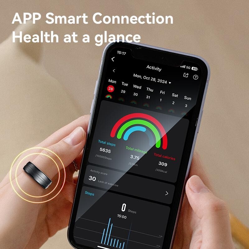 Smart Ring Health Monitor-Heart Rate-Fitness Tracker Comfort Fit *Unisex* Black