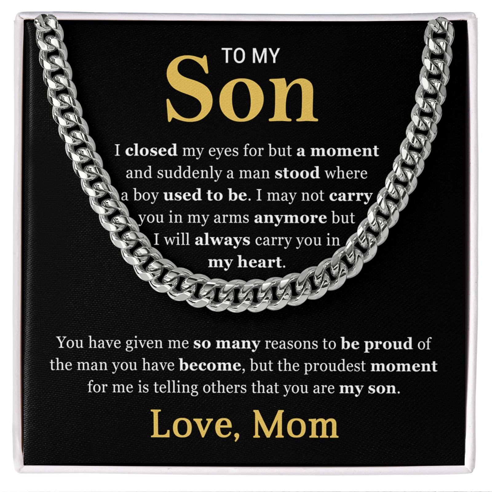 To My Son from Mom Necklace Cuban Link Chain Mother and Son Jewelry Proud of You