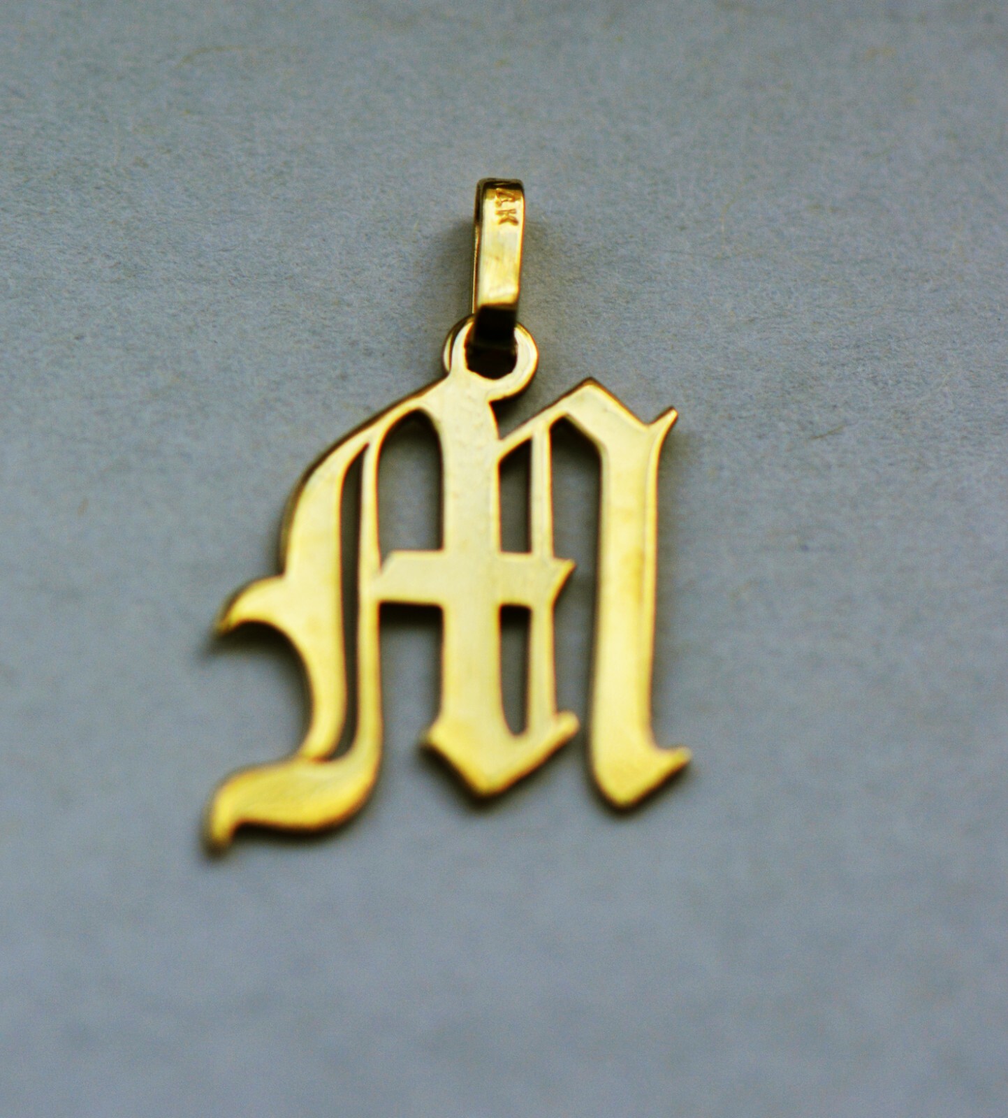 14K Solid Gold Old English Initial letter Pendants A-Z