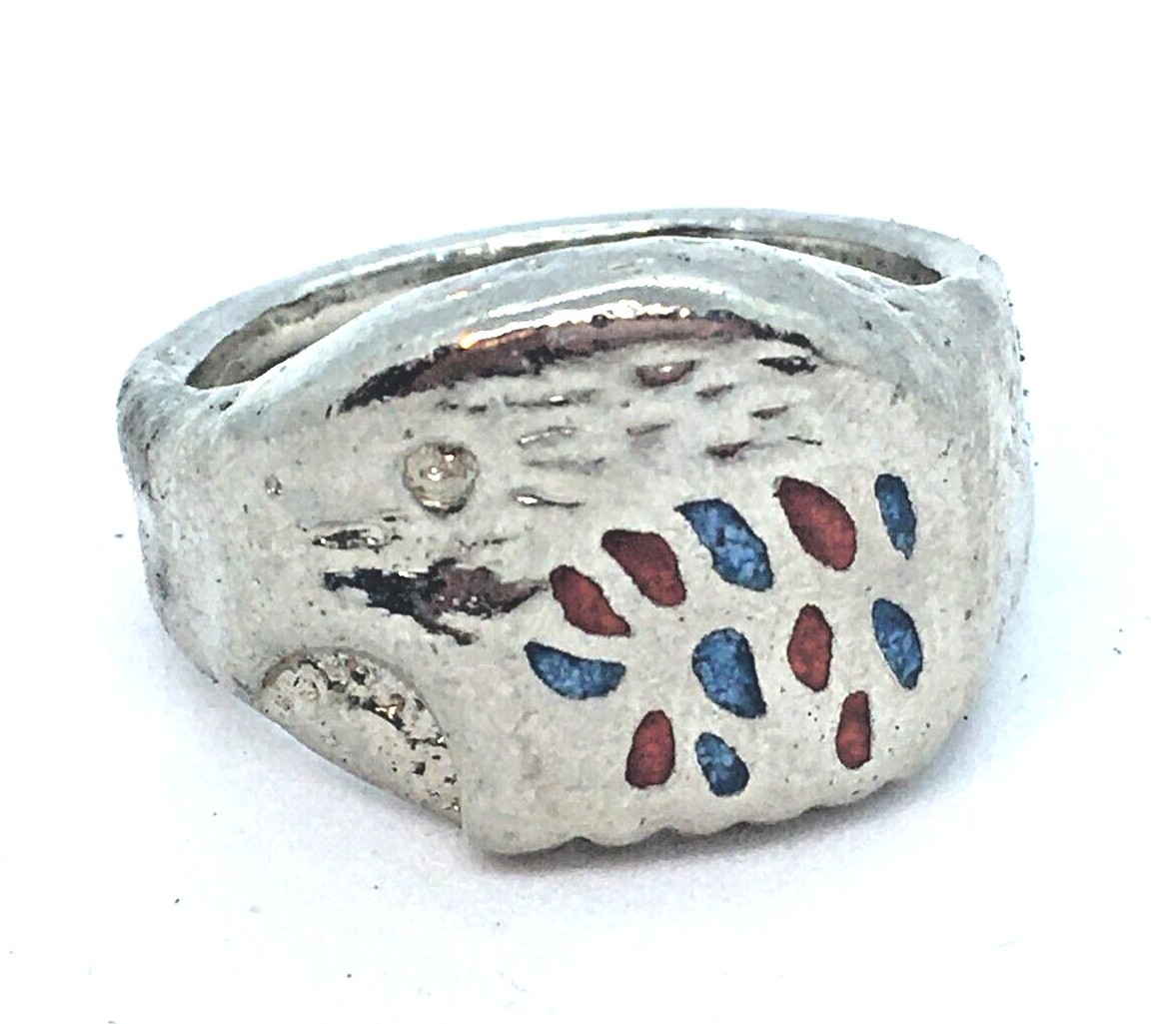 Mens Native American Style Eagle Coral Turquoise Biker Eagle Ring Size 9 10 11
