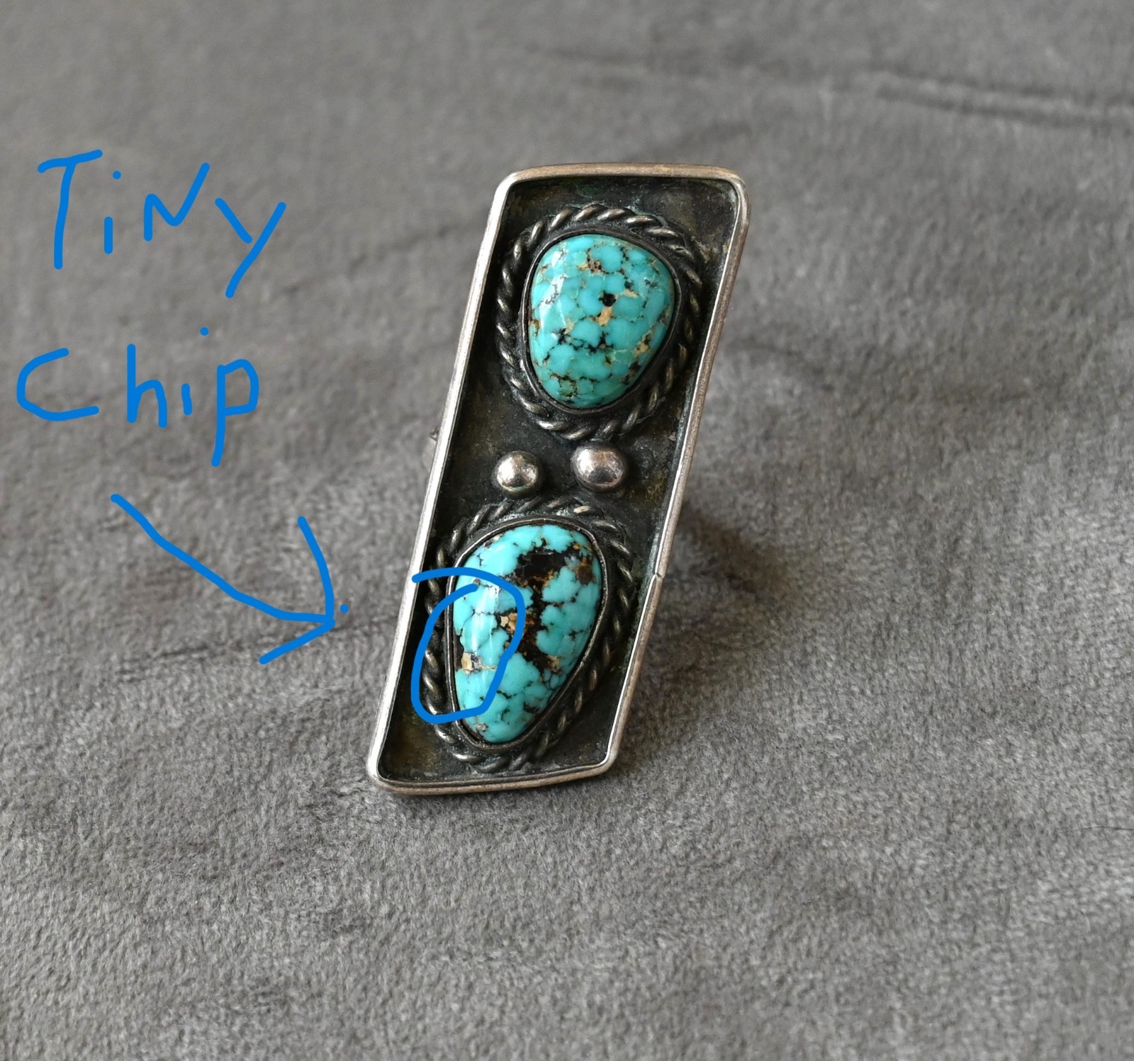 OLD BIG Navajo ring RARE spiderweb #8 TURQUOISE! & Sterling 13.7 grams size 5.5