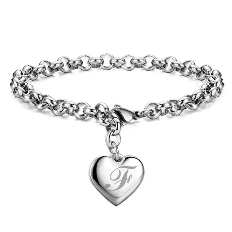 925 Sterling Silver Jewelry A-Z Letter Trinket Heart Bracelet –