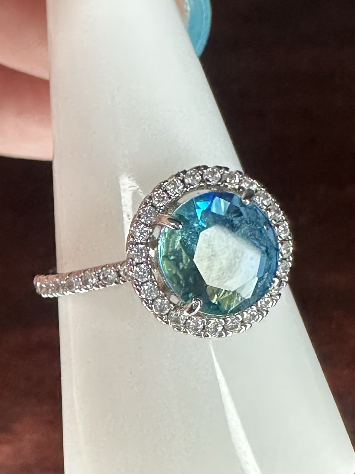 Bomb Party Ring- 01- 2944- Lab Created Bi-Color Azure- Size 9.25- Rhodium Plated