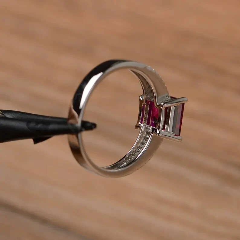 Unique Solitary Ring 2.37 Ct Princess Cut Simulated Ruby 14K White Gold Plated