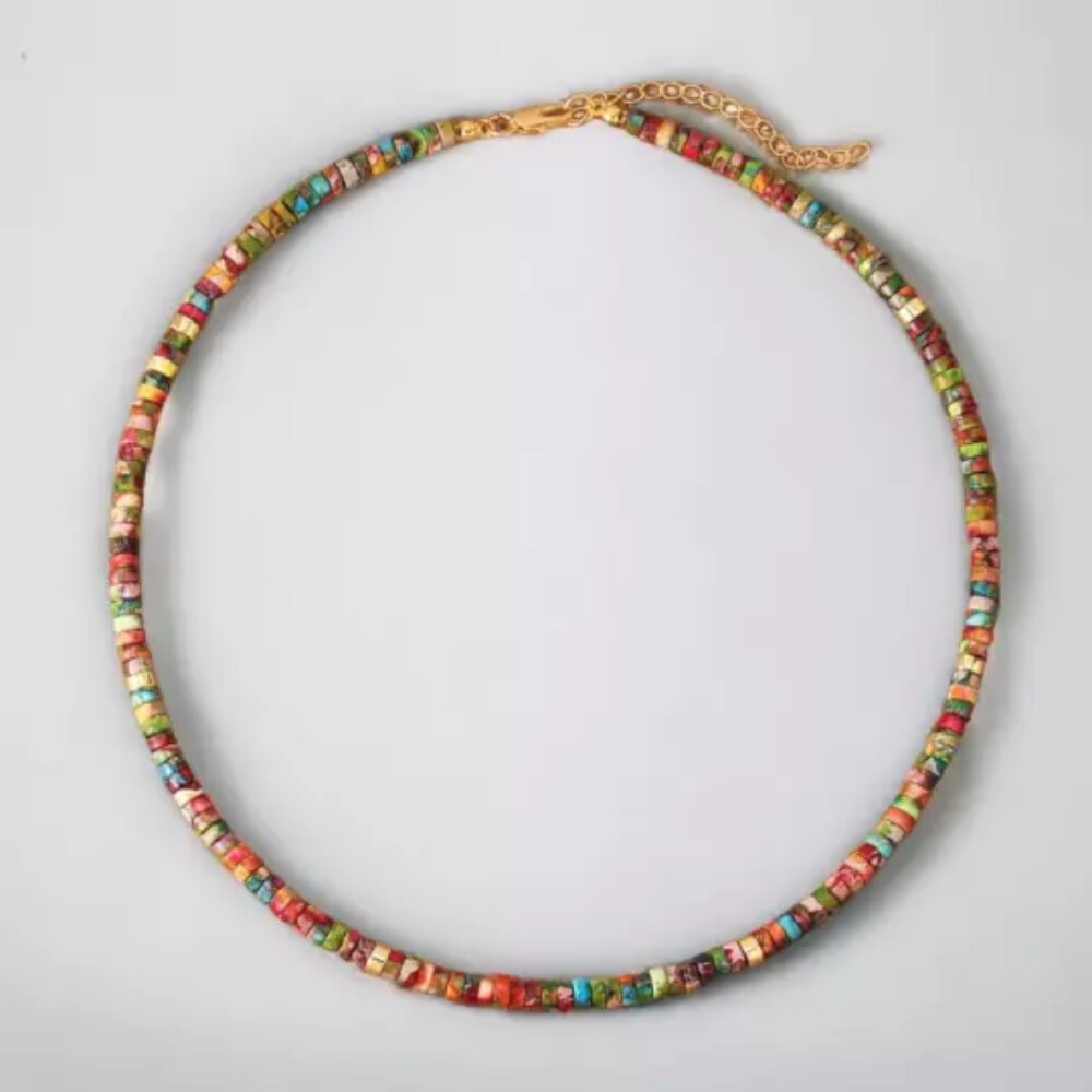 Jasper choker necklace, Short multi coloured Pendant, Beaded necklace