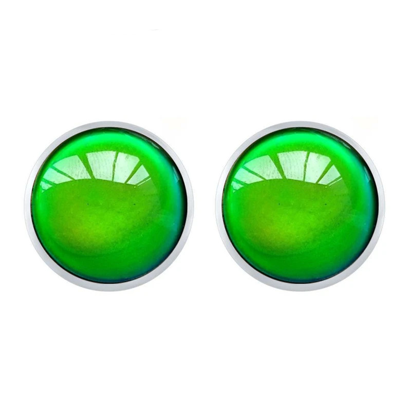 Color Changing Mood Temperature Glass Cabochon Necklace + Stud Earrings