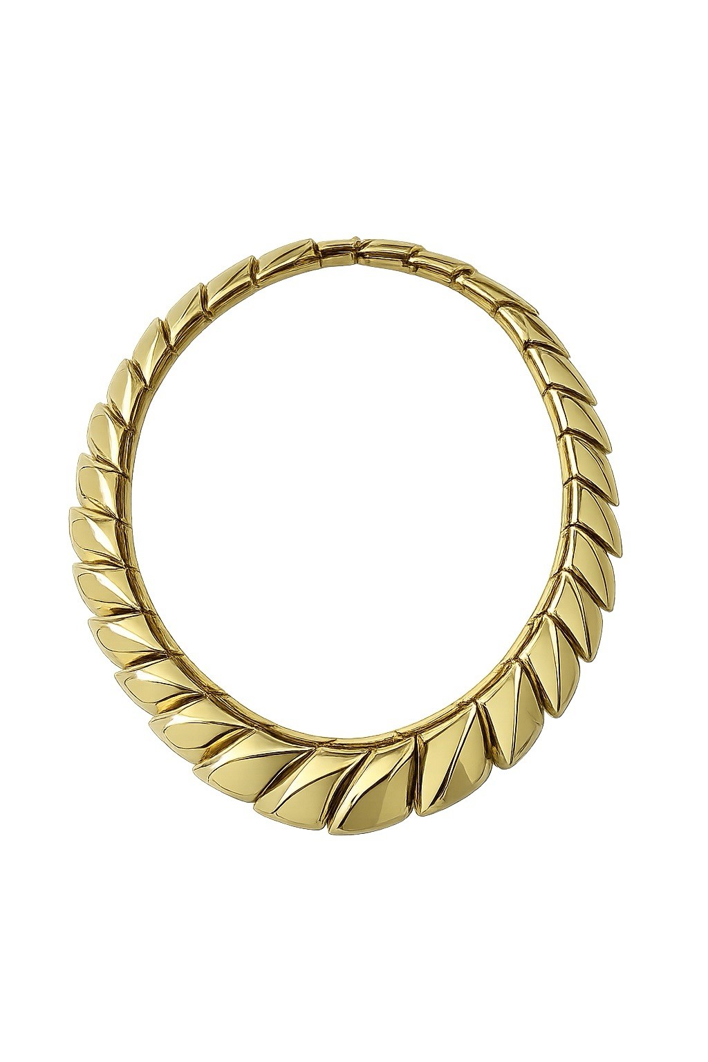 Trifari Gold Tone White Cream Enamel Leaf Link Collar Necklace Choker 16 Signed