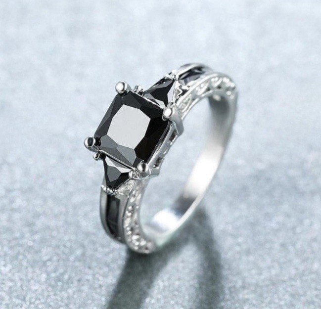 Beautiful Black Sapphire Square Earrings & Ring Size 10.5 Set