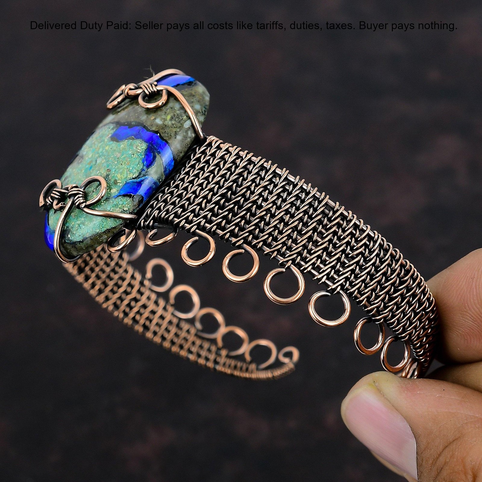 Natural Azurite Malachite No Stone Copper Sister Wire Wrapped Anniversary Bangle