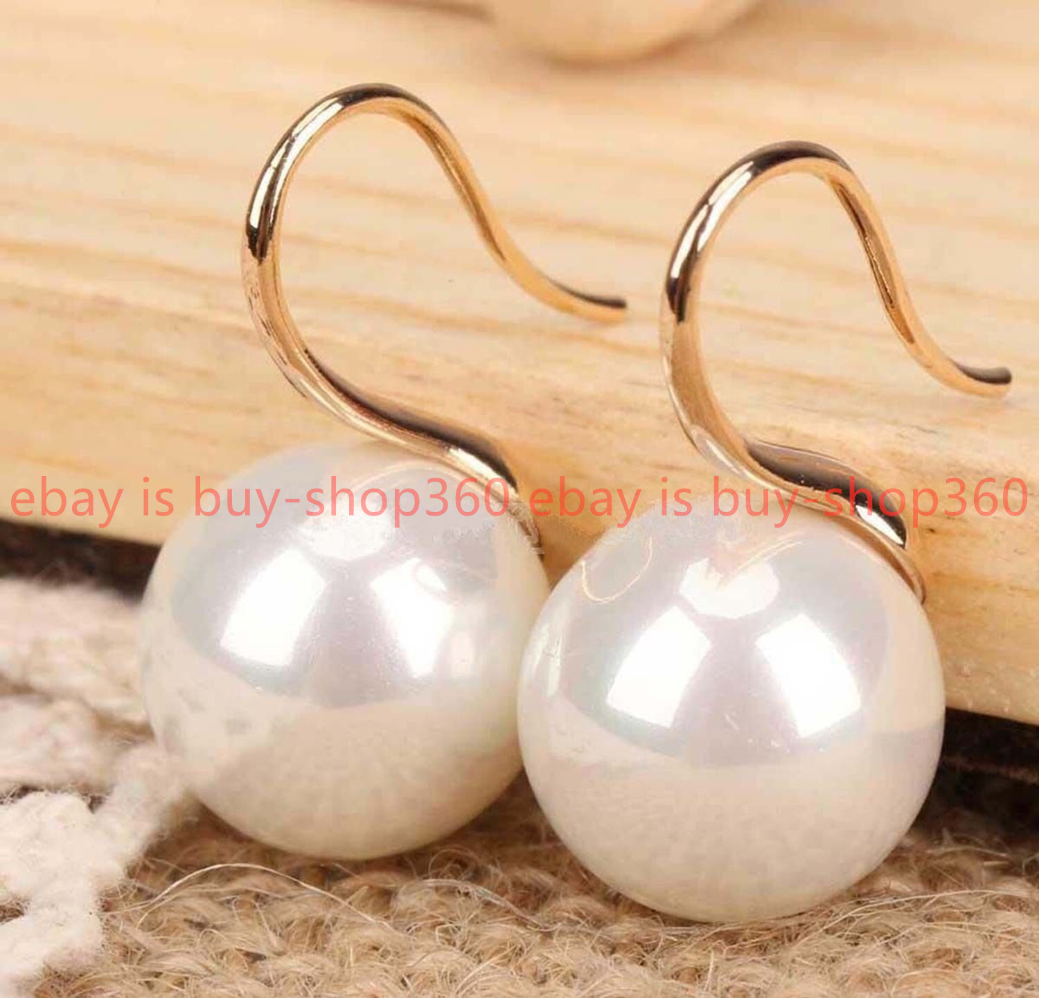 8/10/12/14/16MM White South Sea Shell Pearl Gold Plated Stud Earrings