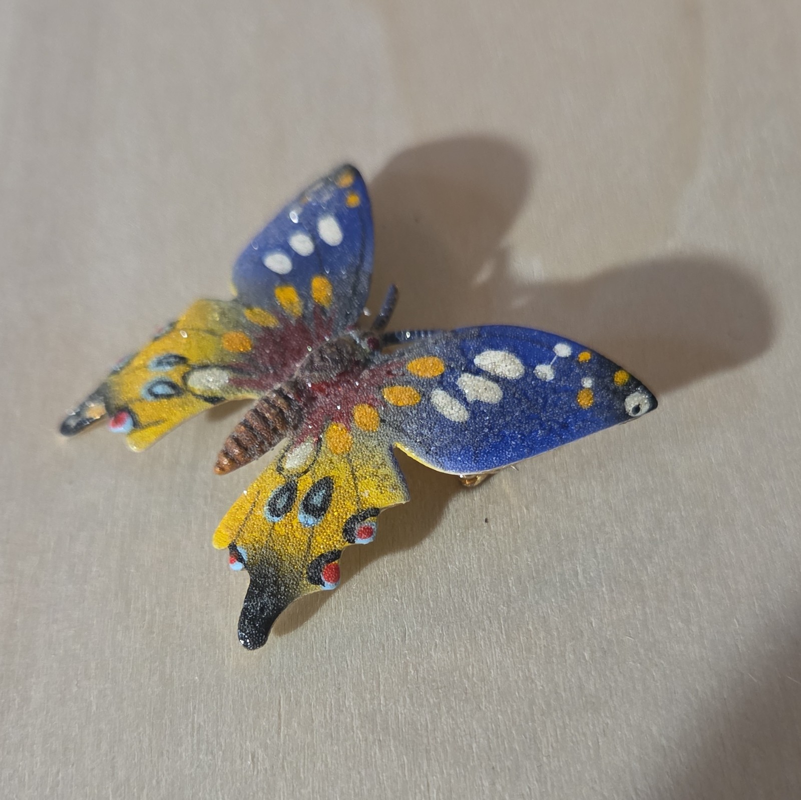 ​Vintage Hand Painted Butterfly Brooch Pin Colorful Enamel Gold Tone Korea Retro