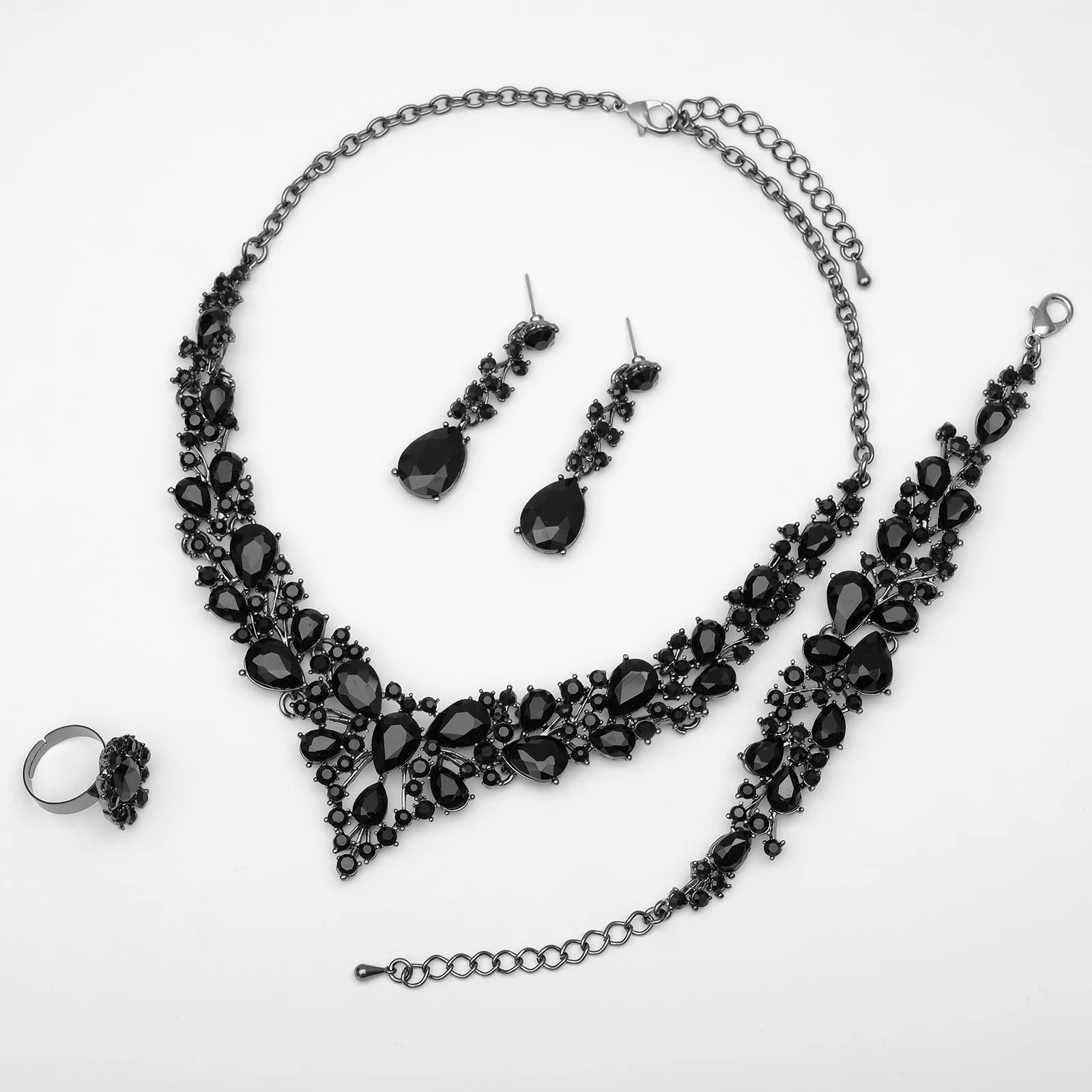 CSY Women’s Vintage Austrian Crystal Necklace Earrings Bracelet Ring Set Retr…