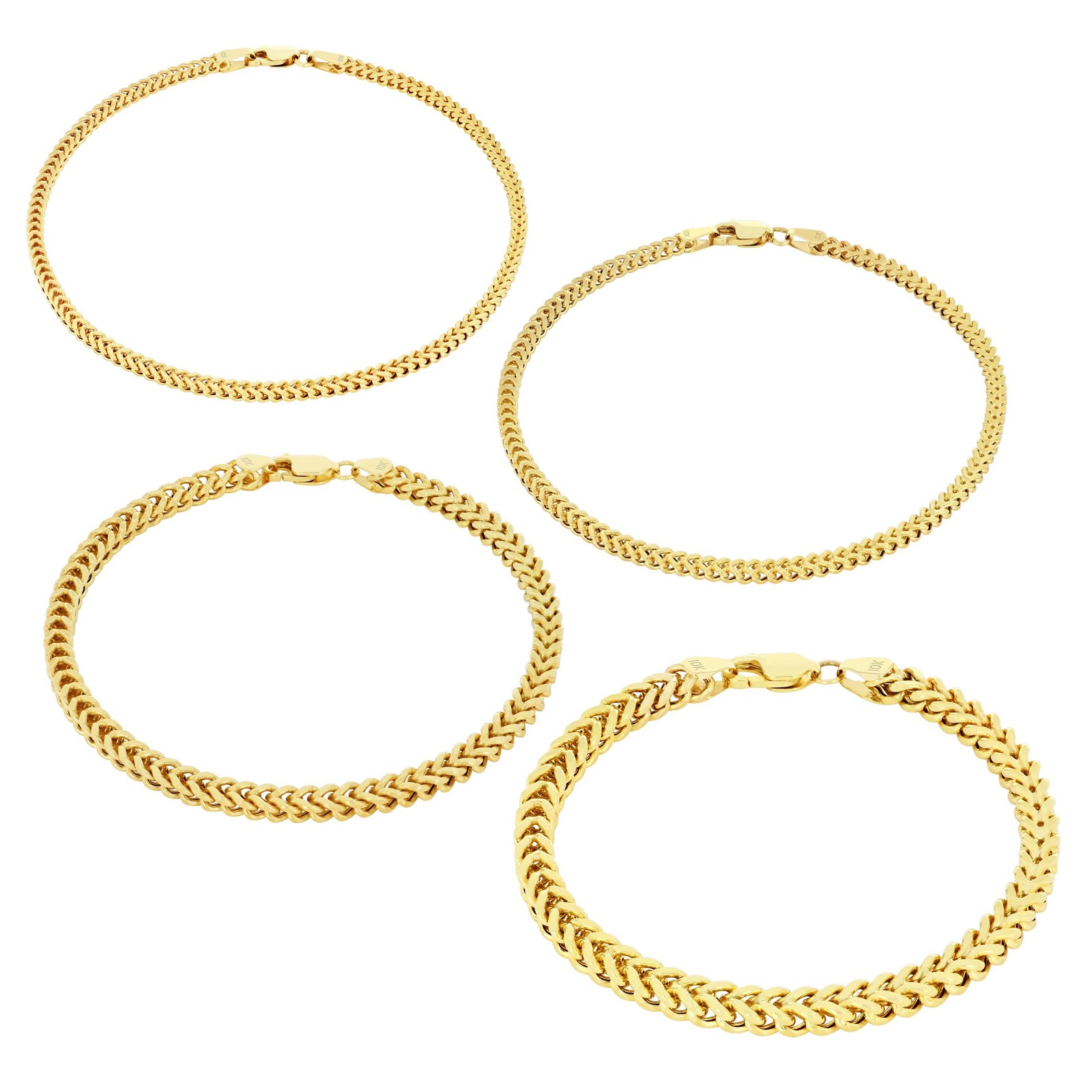10k Yellow Gold 1.5mm-6mm Franco Box Bracelet Chain Men Women 7″ 7.5″ 8″ 8.5″ 9″