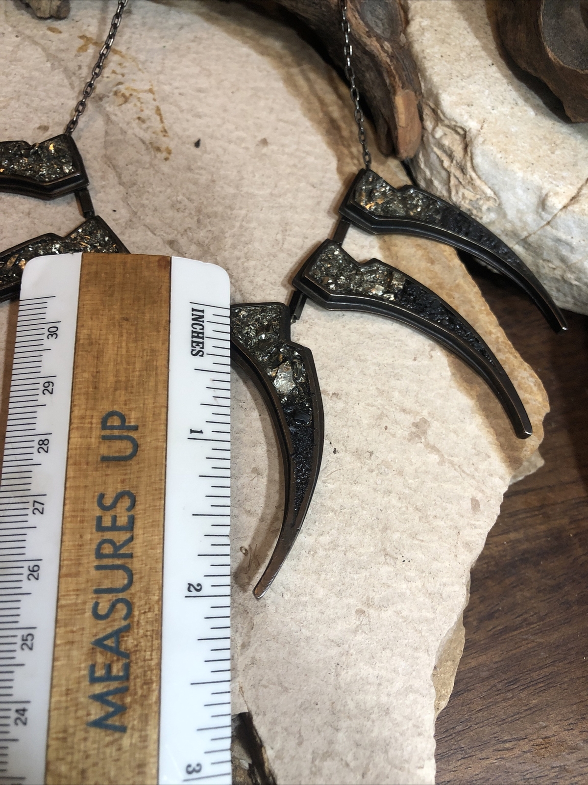 LADY GREY Sterling 925 Lobster Clasp Black Druzy Stone Claw Collar Necklace 16″