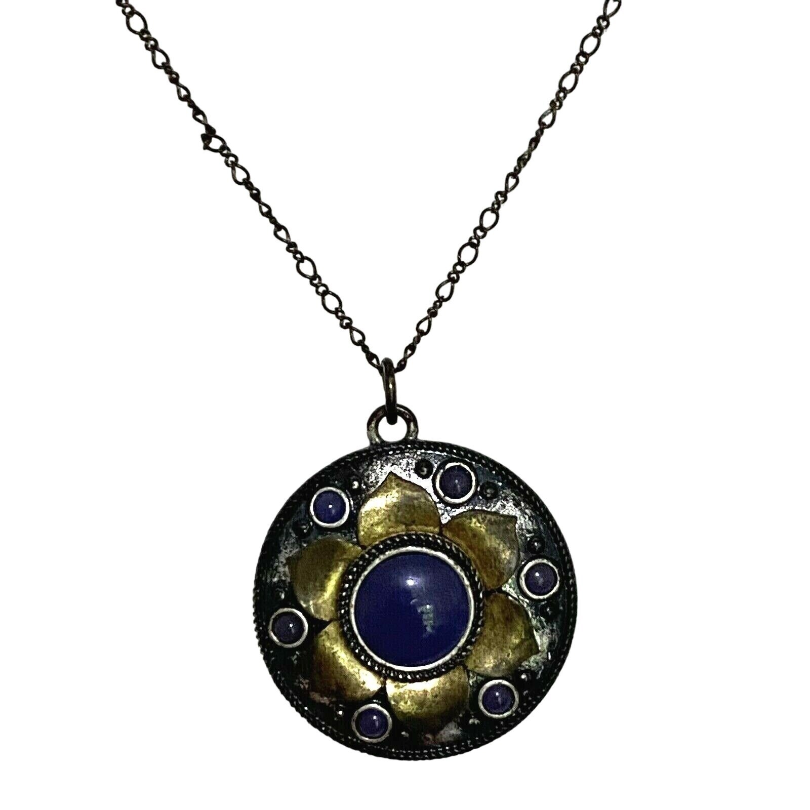 Xc Floral Pendant Necklace 18″ Boho Hippie Oriental Asian Vibes Purple Accents