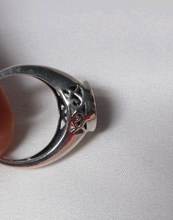 Sterling Silver Ring 925 Black Glass Cabochon – Size 7