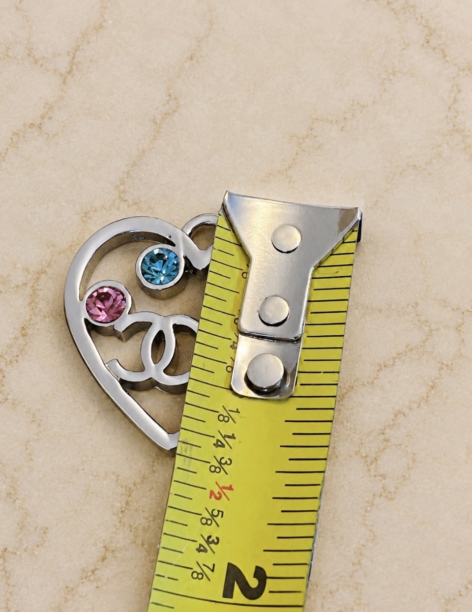 CHANEL Heart Crystal Charm Pendant VIP Gift Keychain Component Silver Tone