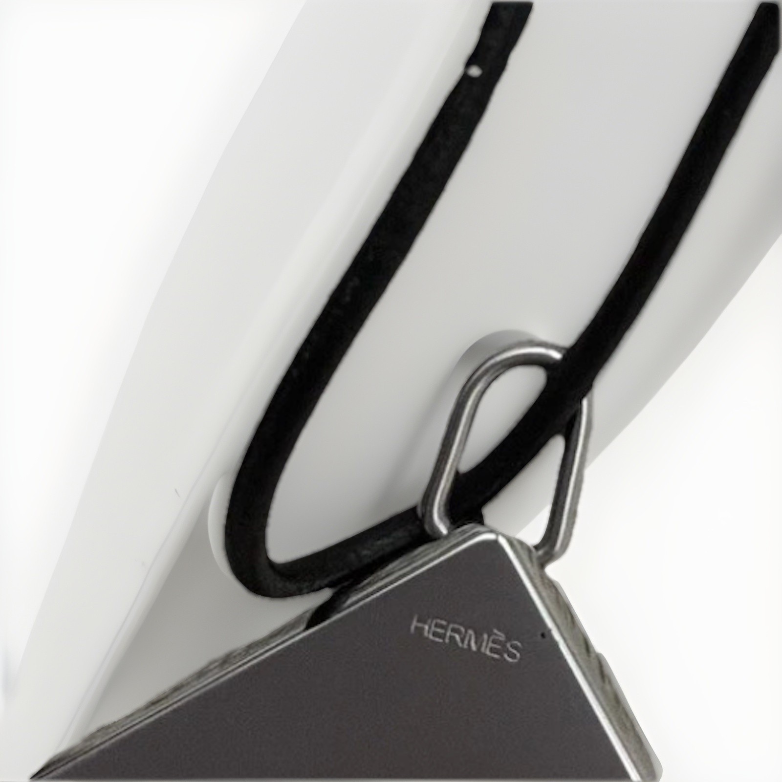 HERMÈS Pendant Symbol Amour Necklace Silver Tone Leather Cord With Dust Bag