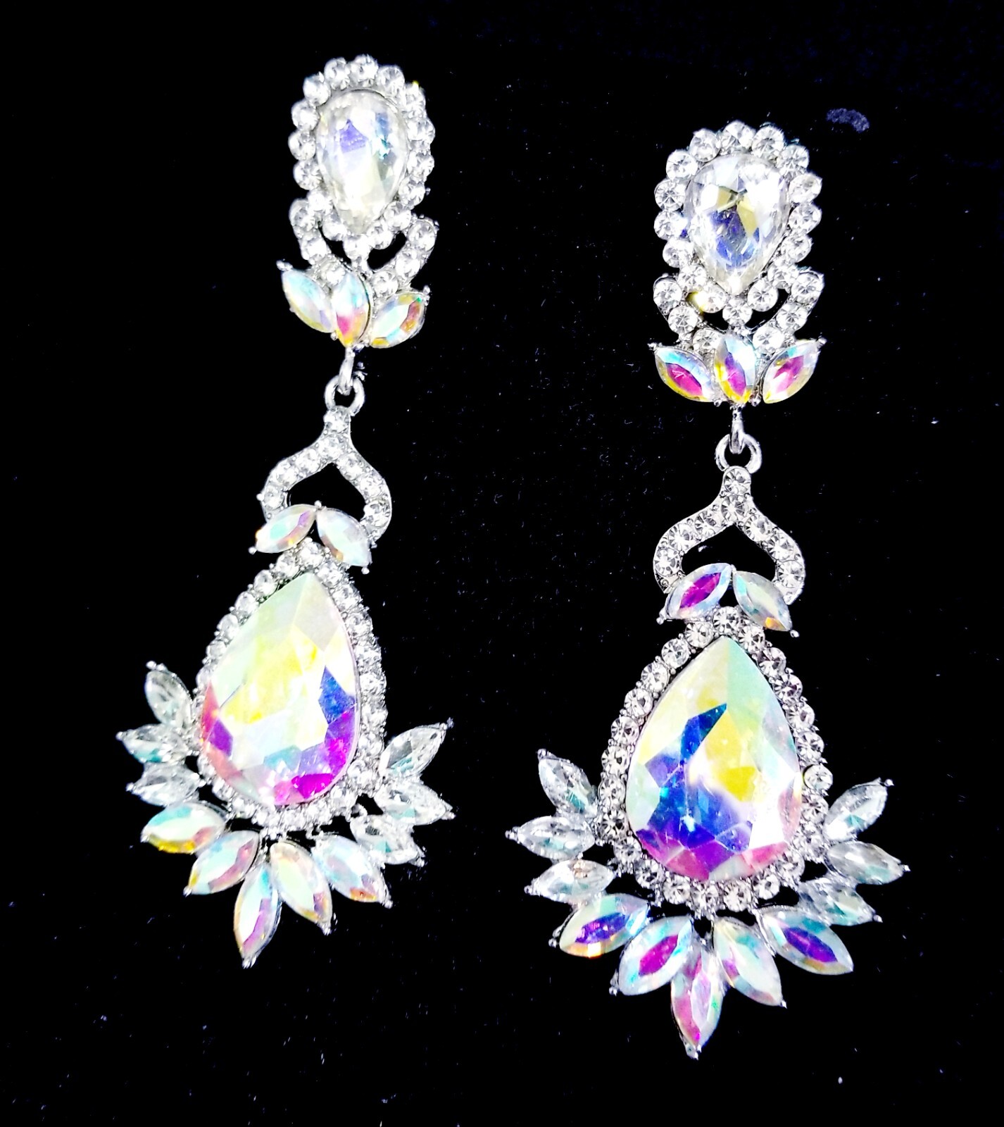 AB Drop Dangle Chandelier Rhinestone Crystal Pageant Bridal Earrings 3.9 Inch