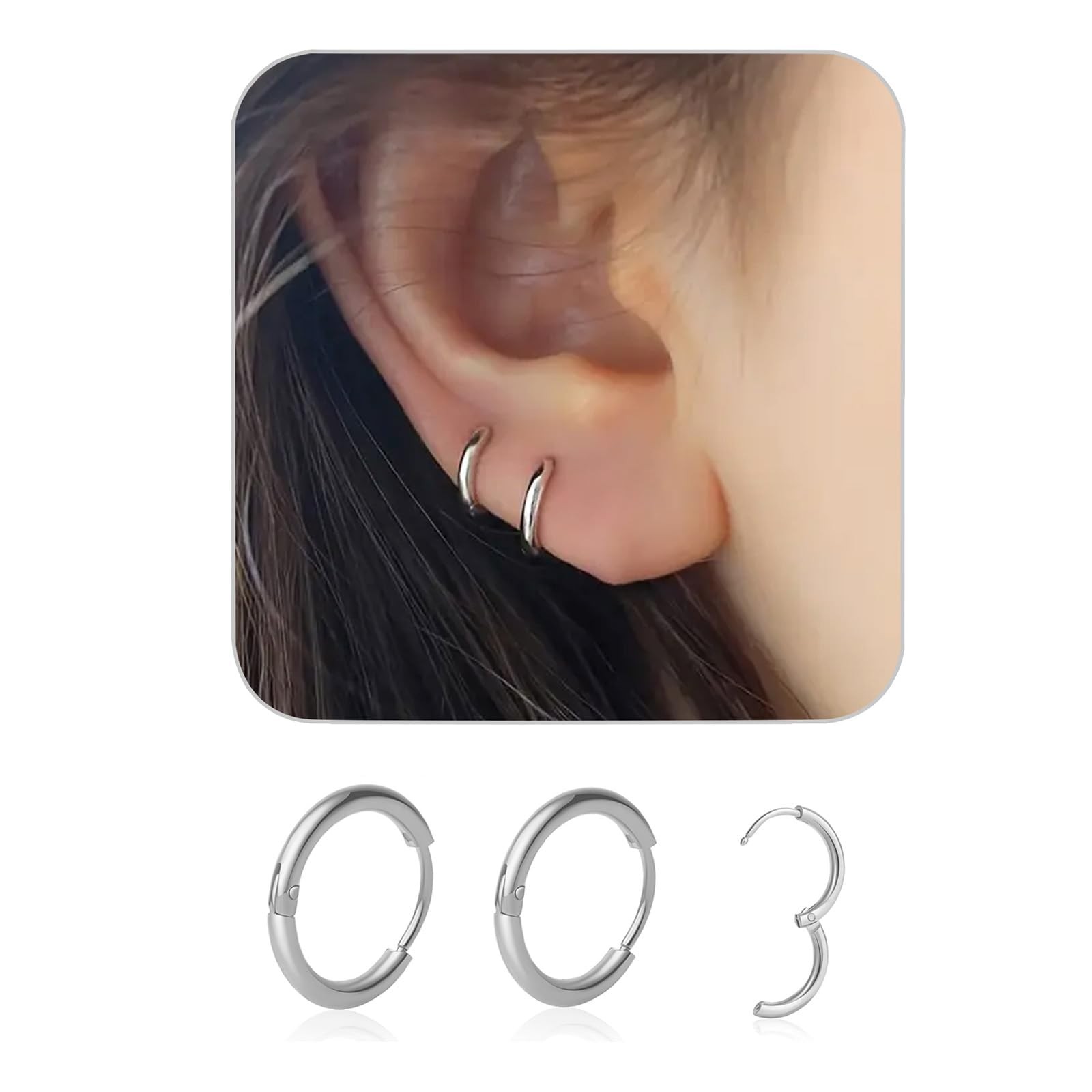 1 Pair 6mm Small Hoop Earrings for Women, 316L Surgical Stainless Steel Huggi…
