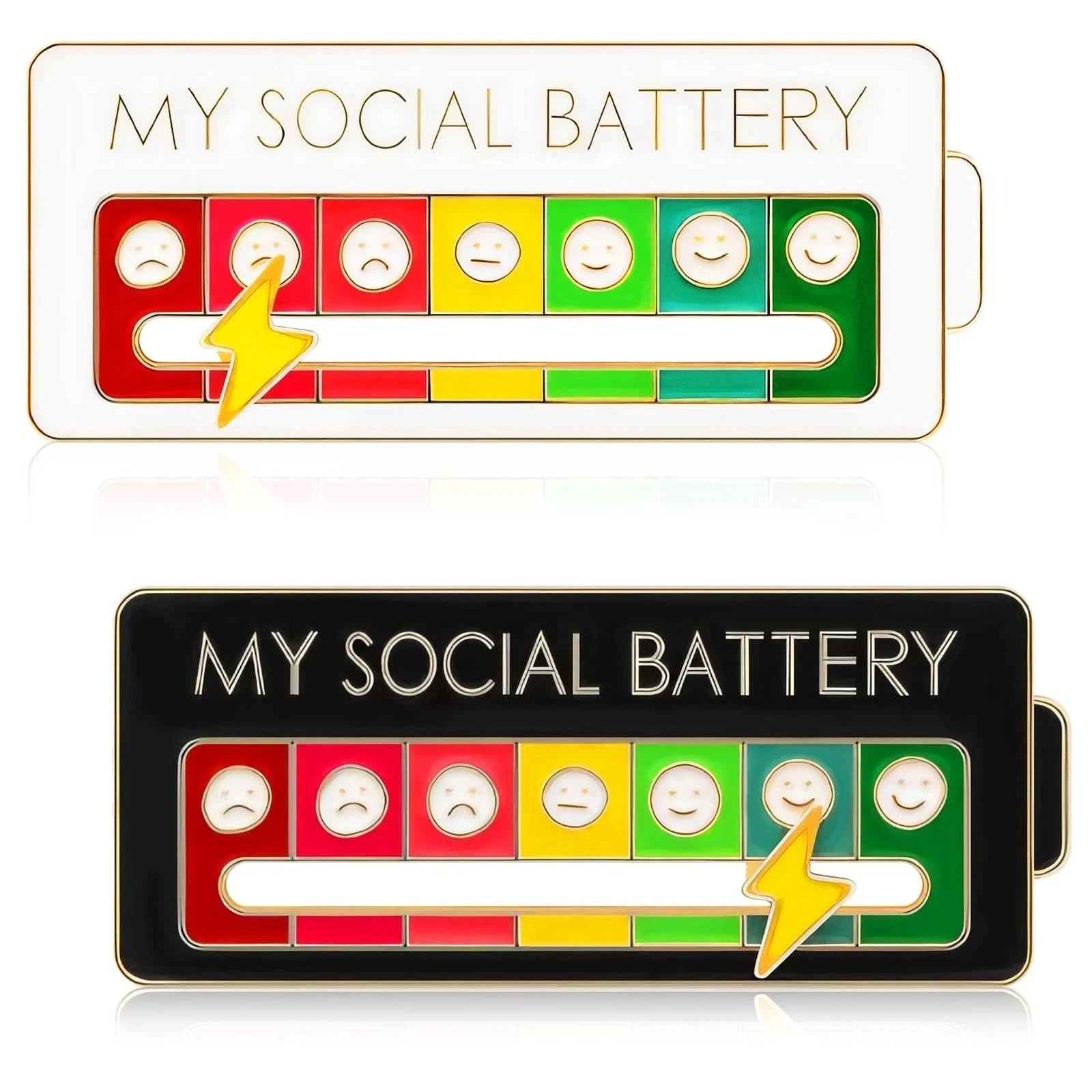 Funny Social Battery Slider Pin – 7-Mood Expression Badge, Cute Interactive Pin