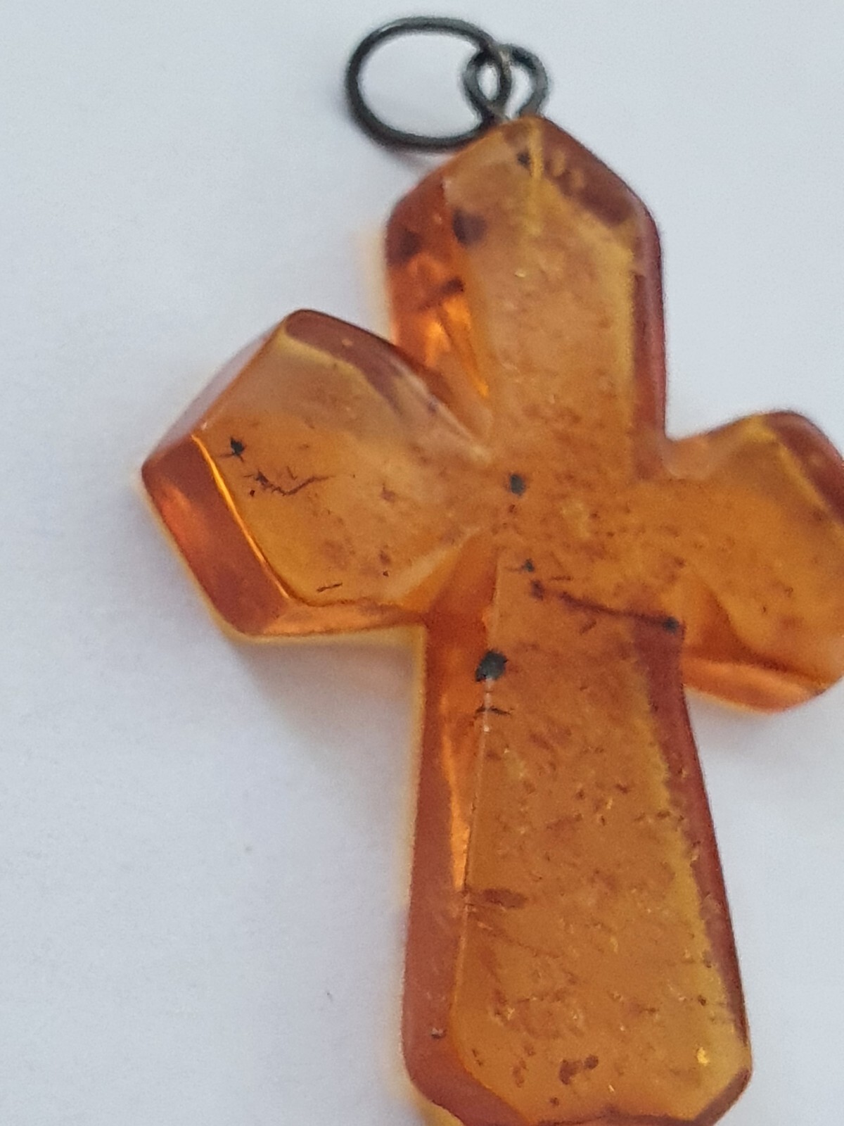 Artisan Amber Composite Silver Tone Cross Christian Religious Faith Pendant