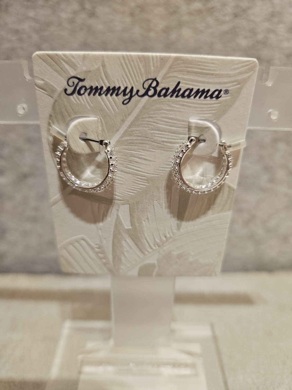 Tommy Bahama Silver Crystal Pave Small Hoop Earrings NWT
