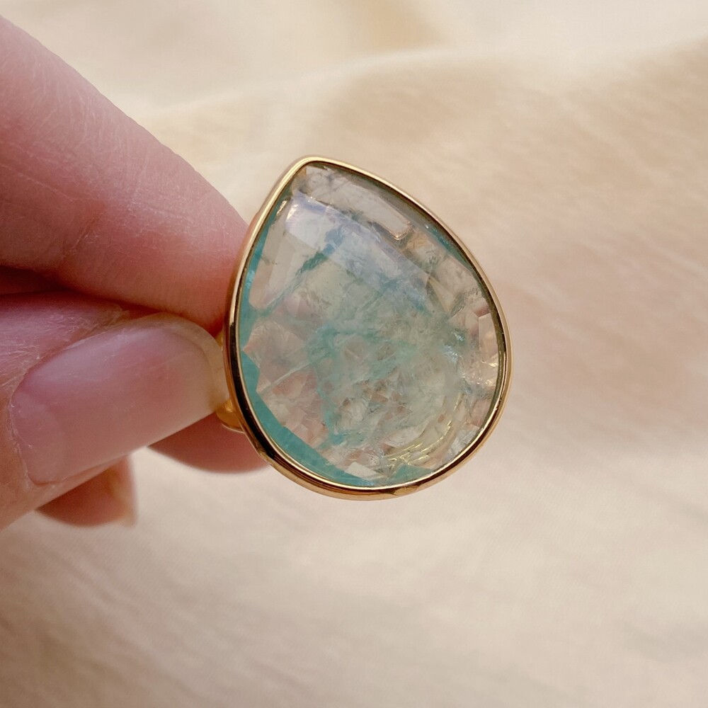 Natural Faceted Green Fluorite Teardrop Ring Gemstone Jewelry