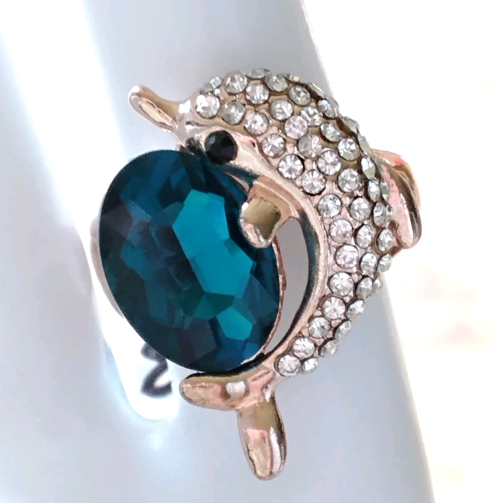 AUSTRIAN CRYSTAL AQUA MARINE CZ DOLPHIN Fashion Ring💙 Beach Beautiful Size 8.5″