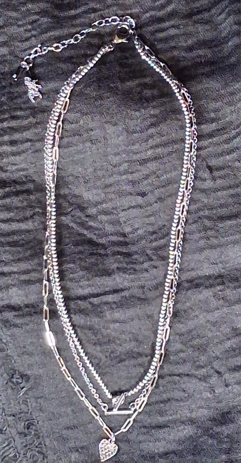Simply Vera Vera Wang Gunmetal Layered Necklace Rhinestone Heart Pendant Toggle