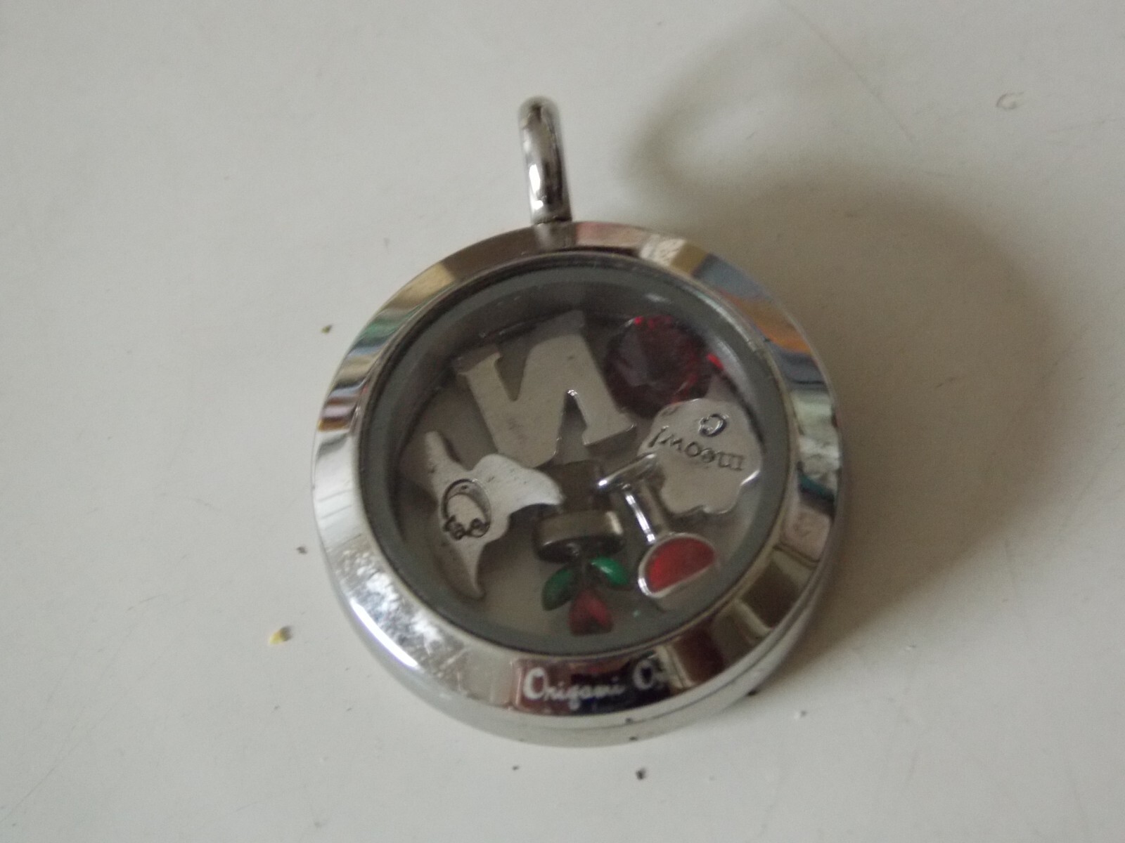 Origami Owl Silver Pendant: Letter N Paw Print Wine Glass Red Stone Flower Angel
