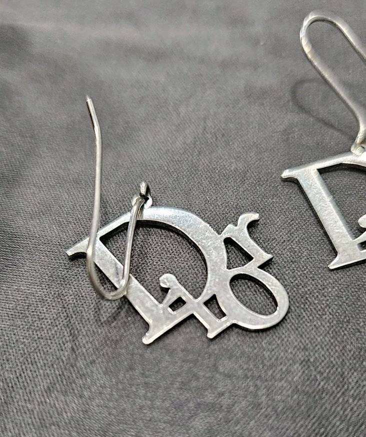 VINTAGE CHRISTIAN DIOR BY JOHN GALLIANO SILVER LOGO DROP EARRINGS