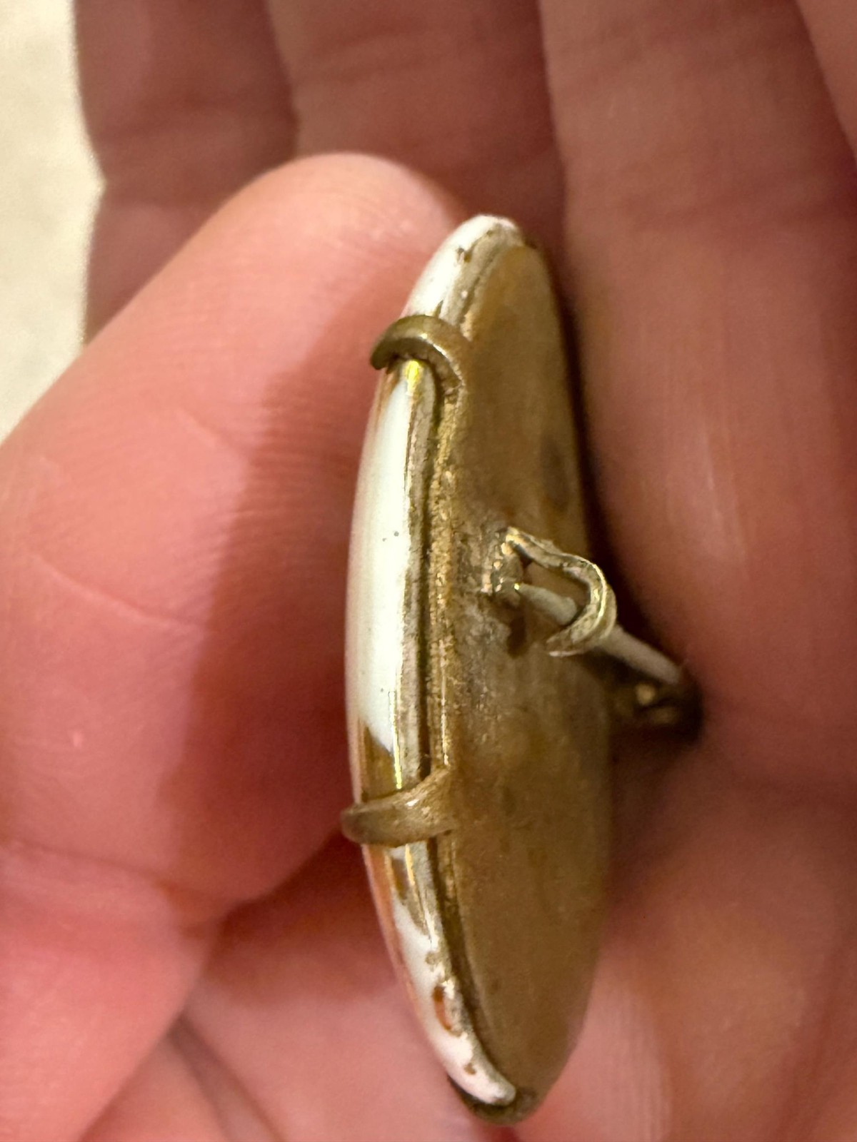 Antique Hand-Painted Porcelain Floral Brooch – Victorian / Edwardian Brass Pin –